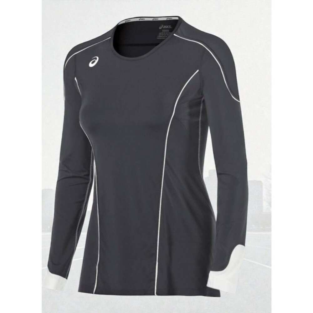 ASICS Women Medium NEW Domain II Jersey Steel Grey White Long Sleeve Volleyball